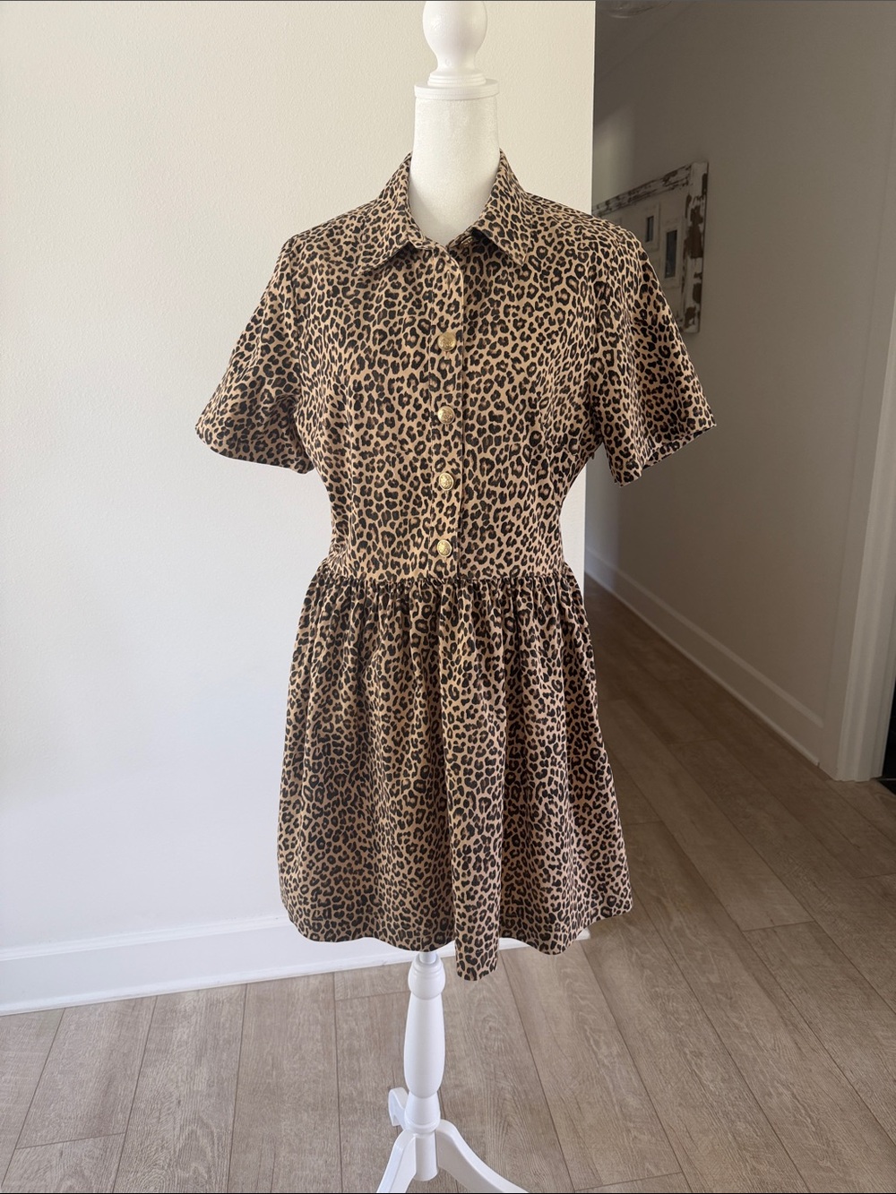 J. Crew Leopard Print Button-Front Mini Dress - Tan & Black